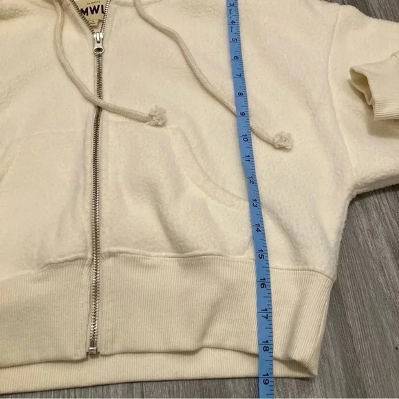 MWL Madewell Sherpa Zip-Front Drawstring Hoodie Sweatshirt Size M Cropped - Picture 7 of 11